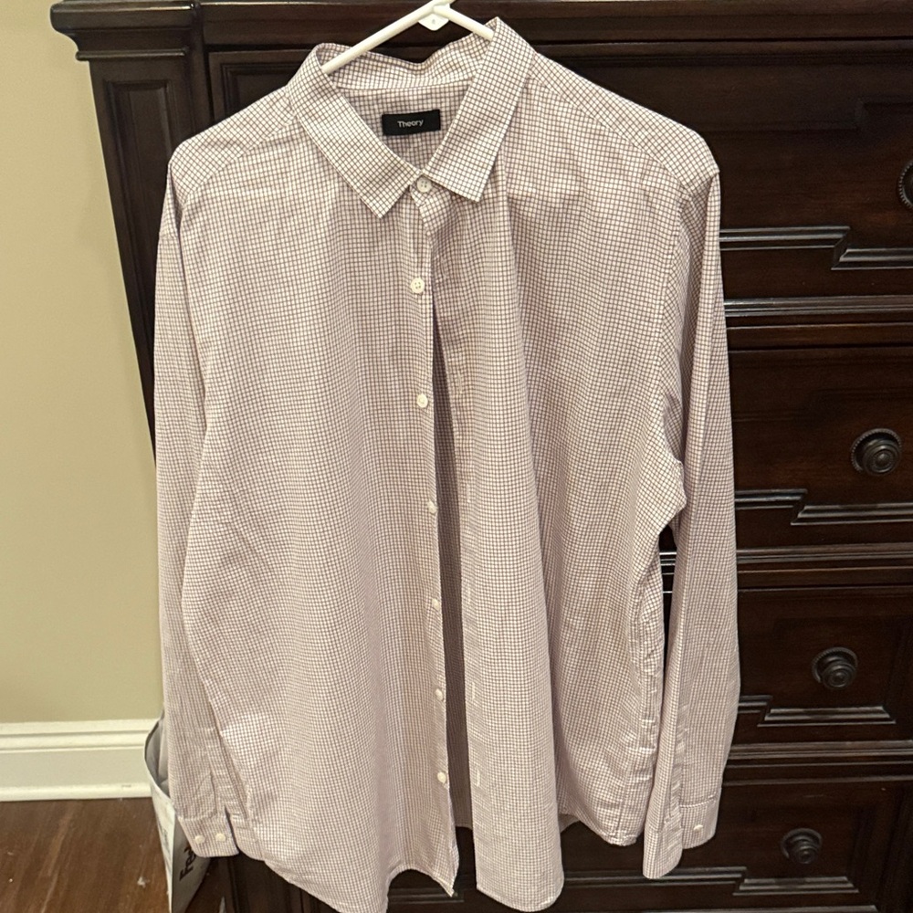 Theory Men's Gingham Shirt - White and red 
Size XXL